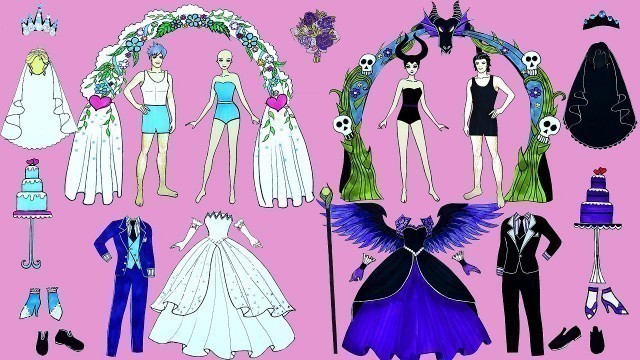 'Paper Dolls Dress Up - Wedding Elsa Maleficent Costumes Shoes & Accessories - Barbie Story & Crafts'