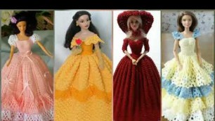 'Barbie dolls crochet ball gowns dresses designs with multi pattern and unique colours contrast+ideas'