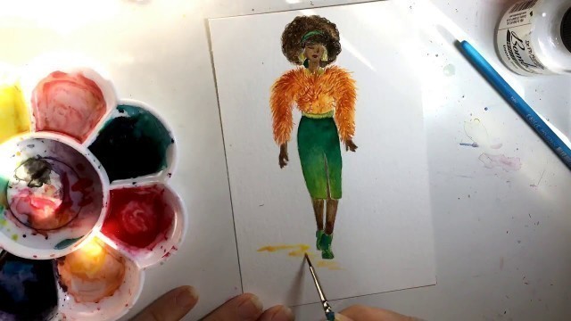 'Speed Painting Watercolor Fashion Illustration - 1970s Fashion and Pam Grier Foxy Brown Inspired'