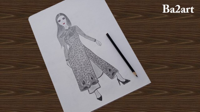 'Fashion illustration* how to draw model, kurti with plazo ,pencil sketch art*model outfit'