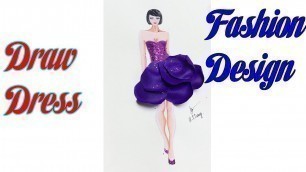 'How to Draw Evening Dress | Fashion Design model Dress #9'