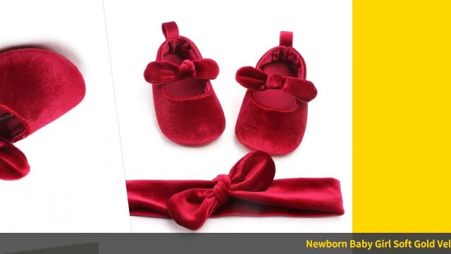 '✅Newborn Baby Girl Soft Gold Velvet Cute Princess Soft Sole Shoes With'