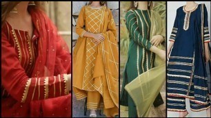'Latest dress designing ideas with gota patti | Gota work suit images | Plain suit design with laces'