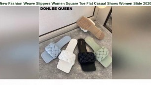'Best New Fashion Weave Slippers Women Square Toe Flat Casual Shoes Women Slide 2020 Summer Flip Flo'