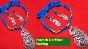 'Making Peacock Necklace - German Silver Glass Beads Necklace Making Idea- Fashion Jewellery Making'