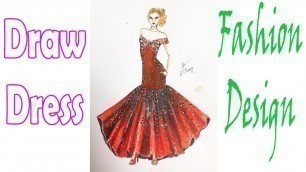 'How to Draw Evening Dress | Fashion Design model Dress #7'