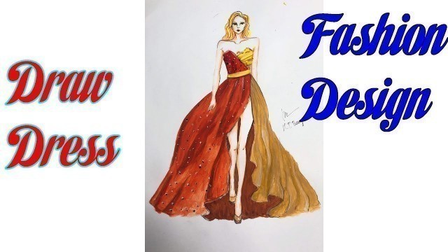 'How to Draw Evening Dress | Fashion Design model Dress #8'