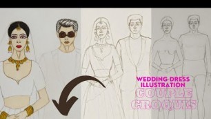 'How to draw Couple wedding dress | Couple Croquis | fashion illustration'