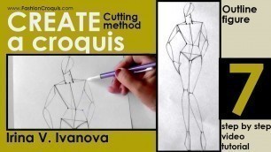 '7  fashion croquis cutting method outline figure'
