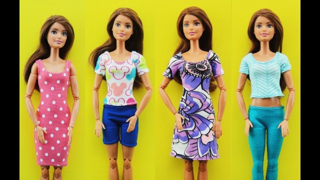 'DIY Barbie Clothes Outfits Dress - Barbie Hacks - T Shirt, Shorts, Dress'
