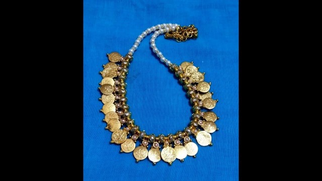 'tutorial | How to make lakshmi kasu mala necklace | beginners | imitation jewellery'