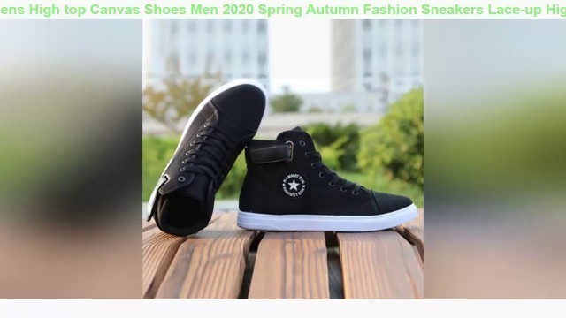 'Best Mens High top Canvas Shoes Men 2020 Spring Autumn Fashion Sneakers Lace-up High Style Solid Co'