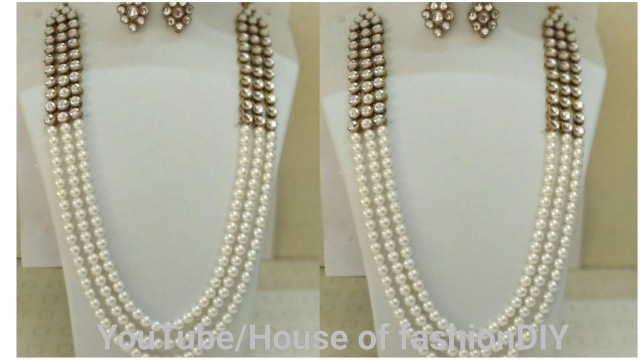 'How To Make Latest Pearl Chain Jewellery||Kundan Jewellery..!'