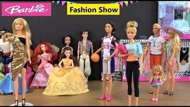 'Barbie Fashion Show for Disney Princesses Story with NEW Barbie and Ken Fashion, Barbie Car, Chelsea'
