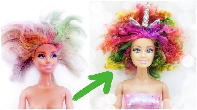 'DIY Unicorn Barbie Rainbow Hair