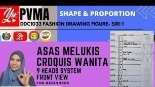 'Asas Lukisan Croquis Wanita (9 Heads System/Front view) /DDC1033 Fashion Drawing Figure - Siri 1'