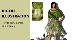 'How to draw a dress on croquis | leaf skirt | fashion illustration | vector art | ibis paint x'
