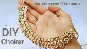 'How To Make Designer Kundan Choker At Home||Latest Jewellery||Party ware Necklace..!'