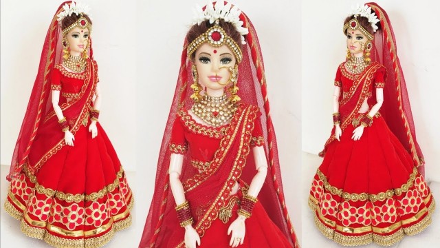 'How to Make Traditional Indian Bridal Dress & Jewellery for Barbie/ Bridal Lehenga & Choli for Doll'