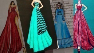 'there is some fashion sketches which is created by me || fashion illustration|| dress design||'