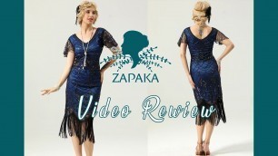 'Navy Blue V Neck Sequin Fringe Flapper 1920s Dress Review ZAPAKA'