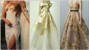 'Beautiful Long Prom Dresses Gold And White Dress Lace Beaded Off Shoulder Outfit'