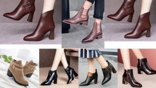 'Women\'s fashion pointy toe Chelsea zipper buckles block high heels ankle boots 2021'