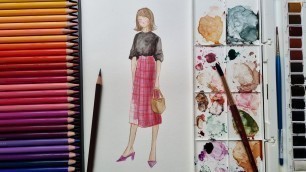 'HOW TO DRAW CASUAL OUTFIT FASHION ILLUSTRATION (with watercolor and oil based color pencils)'