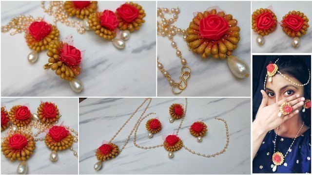 'How to make flower Jewellery set from earbuds. Diy floral Jewellery set for bridesmaids.'