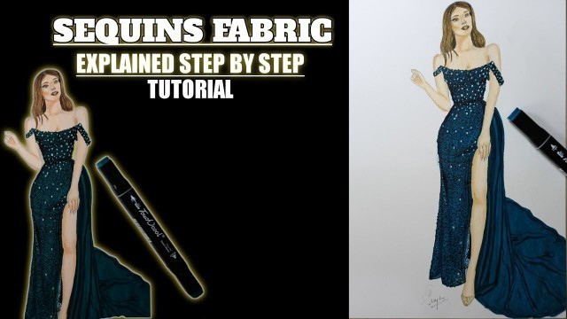 'How to draw Sequins dress || Fashion drawing with sketch markers || Fashion illustration'