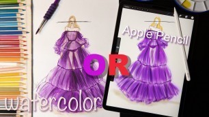 'Fashion illustration in Watercolor or Apple Pencil'