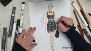'رسم أزياء: كيفية رسم وإظهار خامة التويد / Fashion Illustration: How to Render Tweed Fabric'