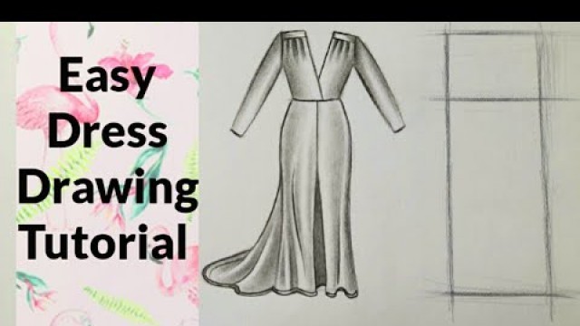 'How to draw  beautiful dress ( gown) drawing design easy Fashion illustration sketching step by step'