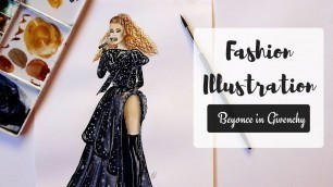 'Fashion Illustration with Watercolor - Beyonce in Givenchy on OTRII'