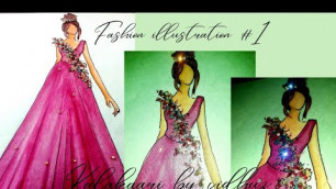 'Fashion illustration/croqui drawing for beginners/sketching&colouring tutorial/Easy gown painting'