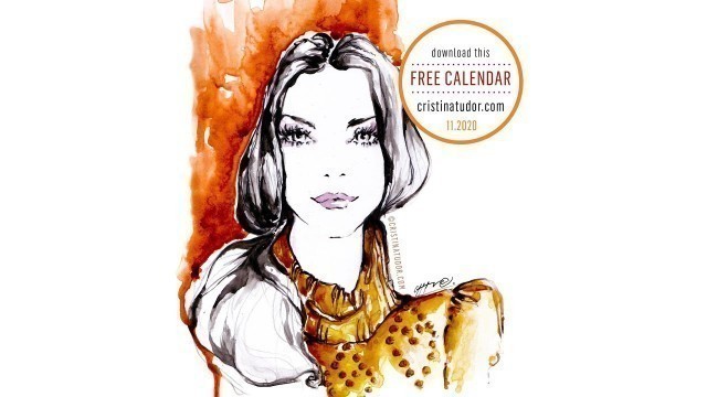 'Free Fashion Illustration Calendar November 2020 Cinnamon Girl Watercolor Painting Video'