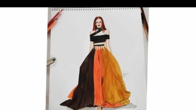 'How to draw flowy dress illustration | watercolor | fashion illustration'