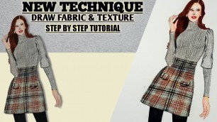 'NEW TECHNIQUE || How to draw Fabric Texture (Winter Wear)|| Fashion illustration'