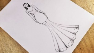 'Fashion illustration easy || How to Draw a Fashion Girl with Beautiful Fashion Dress | Dress Drawing'