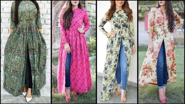 'Latest Floral Front cut Long kurti with jeans | trending Fashion For Girls / Women'