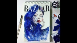 'BAZAAR COVER ILLUSTRATION - Watercolor speed painting'