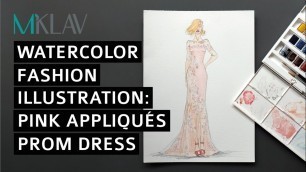 '#MKLAVtutorial : Pink Dress Watercolor Fashion Illustration'