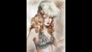 'How to make fur and lace rendering in fashion illustration, using watercolors'