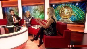 'Kristina Rihanoff  sexy black Stockings Breakfast  shows ankle boots high heels and sexy black dress'