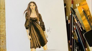 'How to drawing velvet fabric tutorial/fashion illustration -benimle çiz! kadife kumaş'