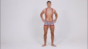 'SEOBEAN Sexy Stripe Union Suit Bodysuit Swimwear for Men'