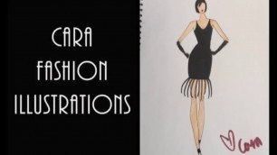 'fashion Illustration 20s style dress speed drawing sketch with copic markers'